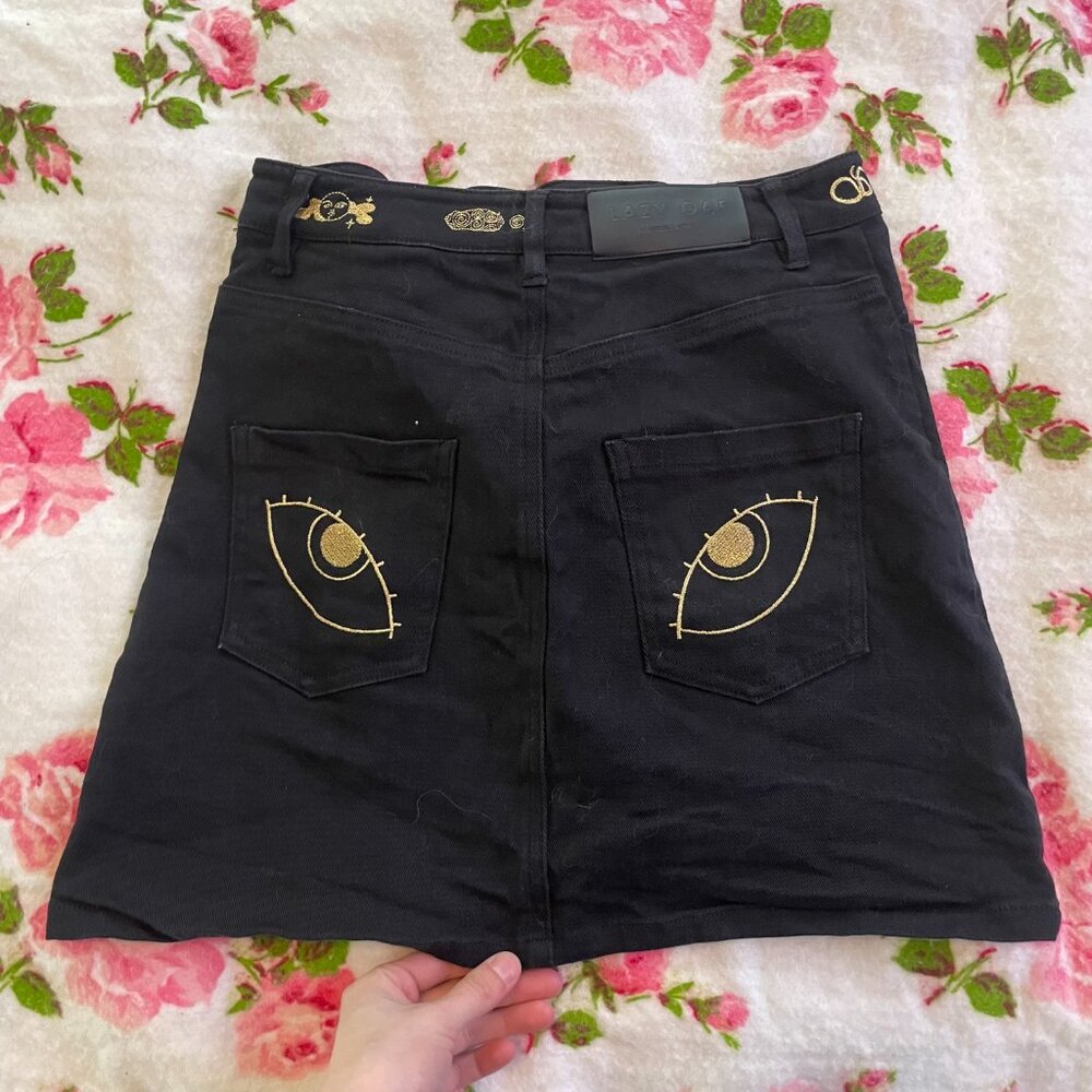 Black and gold embroidered zodiak denim jean mini skirt! - Picture 13 of 13